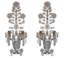 Pair of Neoclassical Rock Crystal and Gilt Metal Sconces
