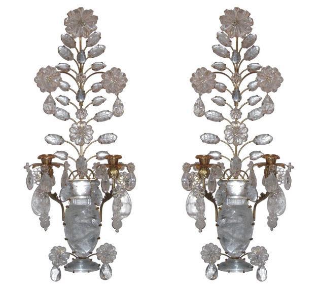 Pair of Neoclassical Rock Crystal and Gilt Metal Sconces