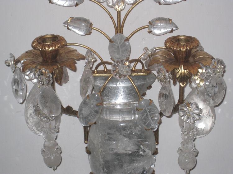 Pair of Neoclassical Rock Crystal and Gilt Metal Sconces
