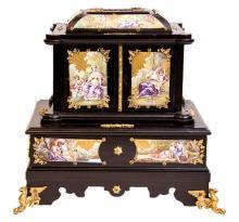 Antique Austrian Viennese Ebonized & Enamel Jewelry Chest