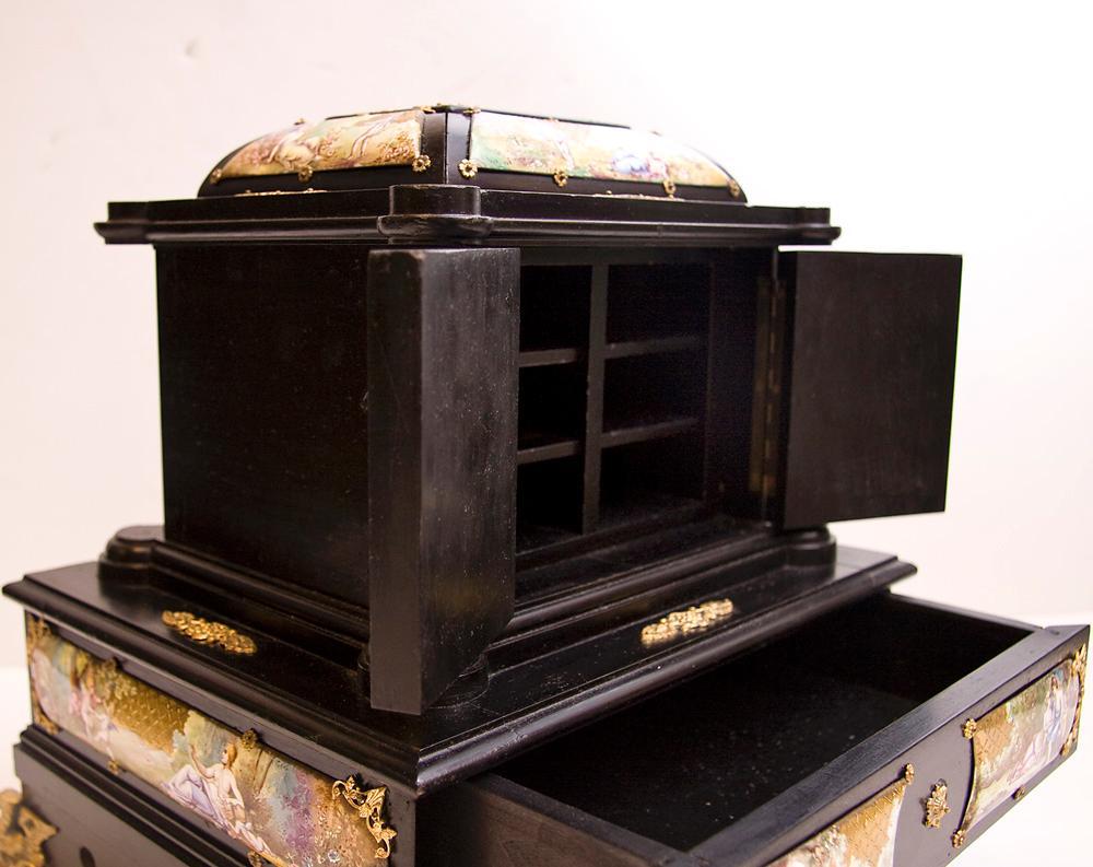 Antique Austrian Viennese Ebonized & Enamel Jewelry Chest