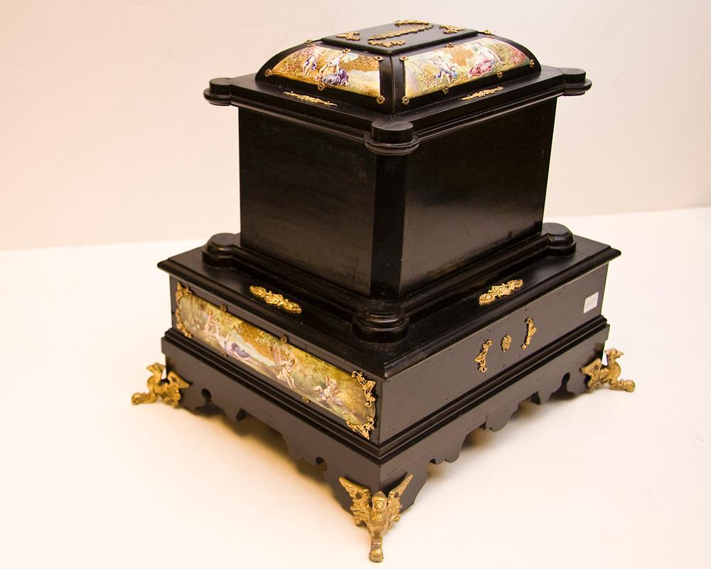 Antique Austrian Viennese Ebonized & Enamel Jewelry Chest