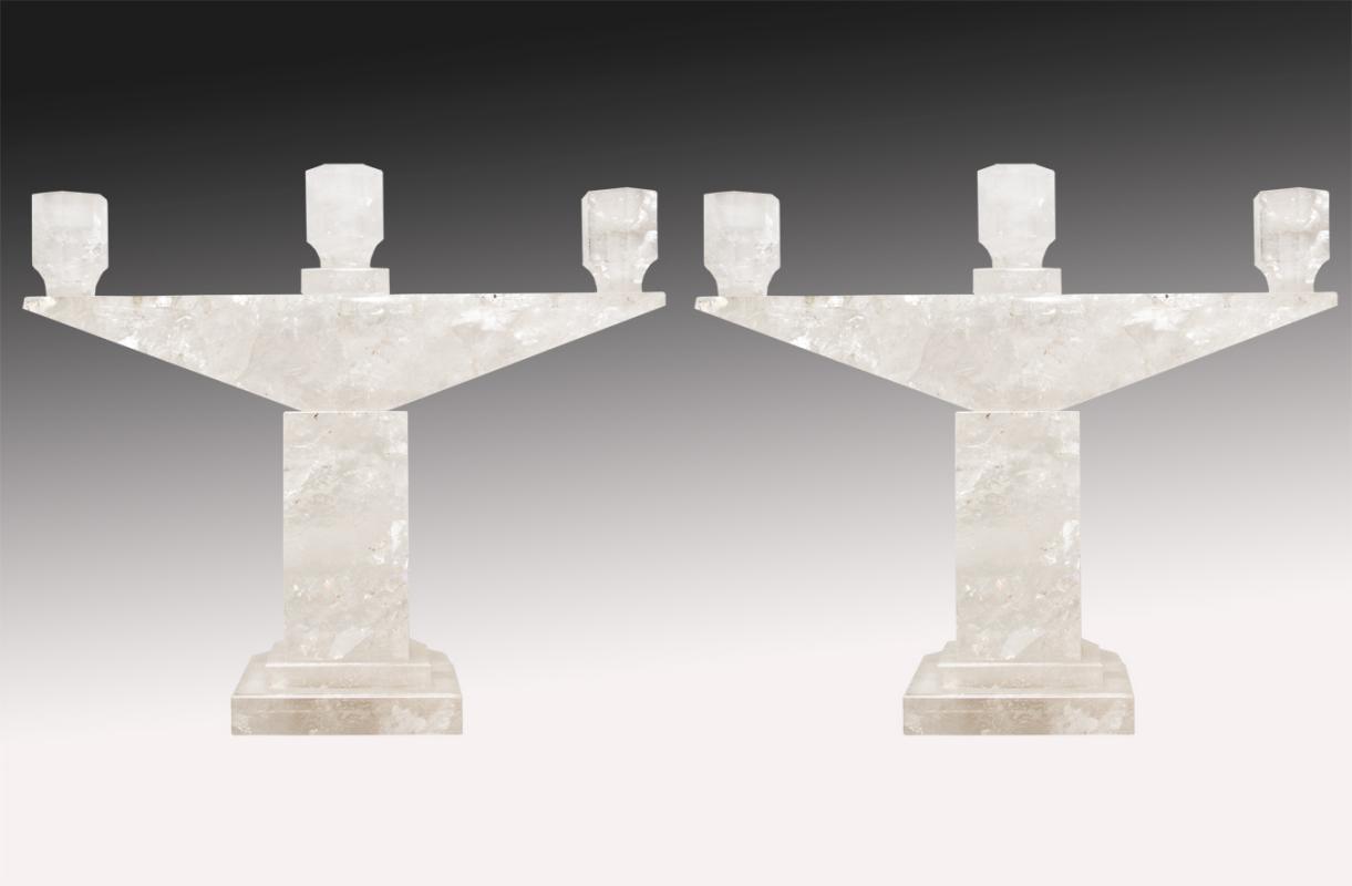 Pair Modern Rock Crystal Candelabra
