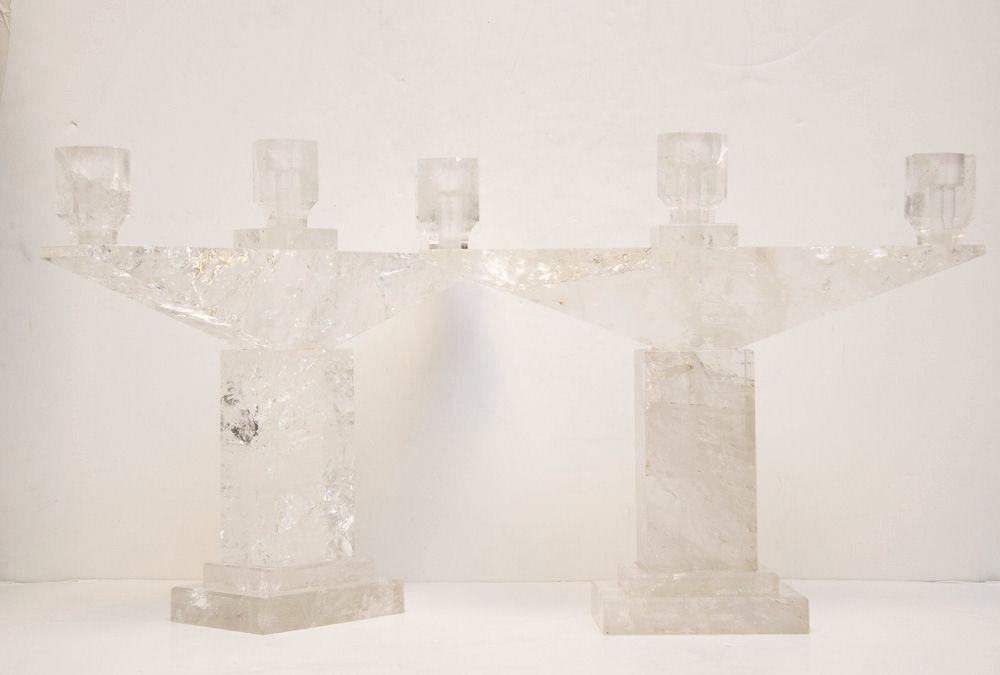 Pair Modern Rock Crystal Candelabra