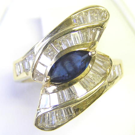 Marquise Sapphires Diamonds 14K Gold Ring