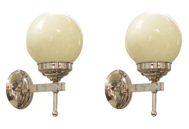 Pair Art Deco Mid-Century Chrome Sconces