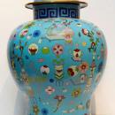 Antique Chinese Kuang Hsu Turquoise Cloisonne Vase with Precious Objects Motif
