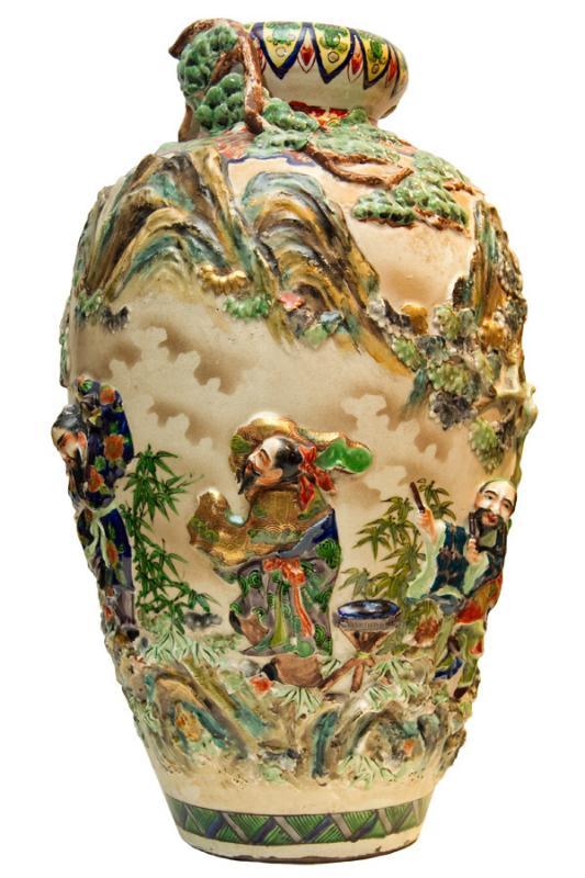 Antique Japanese Meiji Satsuma Earthenware Vase