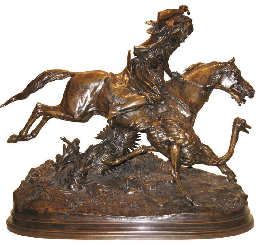 Alfred Dubucand Bedouin Ostrich Hunt Antique Orientalist Bronze Sculpture