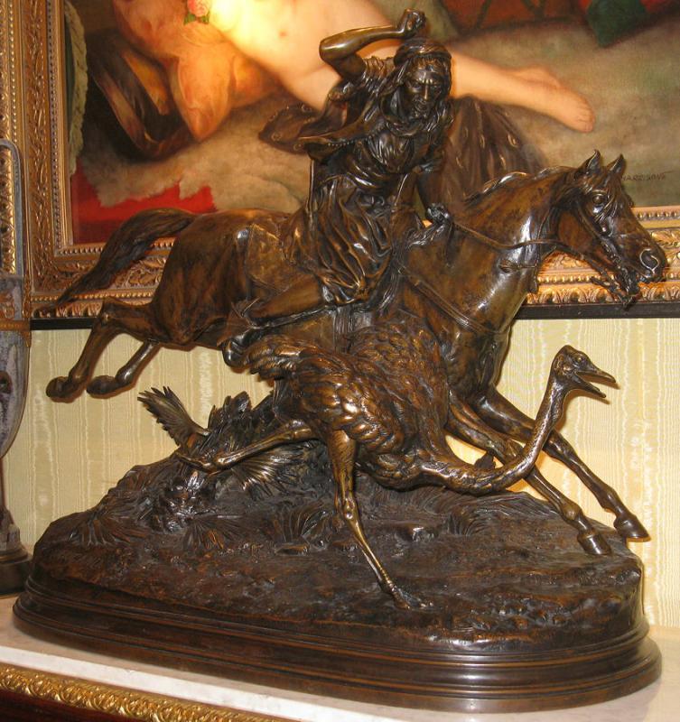 Alfred Dubucand Bedouin Ostrich Hunt Antique Orientalist Bronze Sculpture