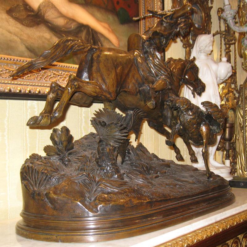 Alfred Dubucand Bedouin Ostrich Hunt Antique Orientalist Bronze Sculpture