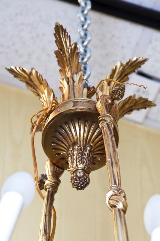 Antique French Regency Empire Style 8-Candle Gilt Bronze & Marble Chandelier