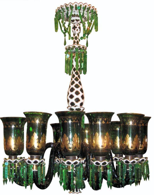 English Parcel Gilt Green Glass Chandelier for Islami or Moghul Indian Market