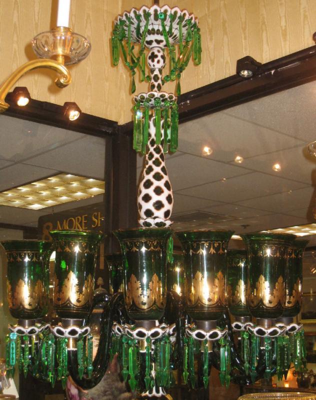 English Parcel Gilt Green Glass Chandelier for Islami or Moghul Indian Market