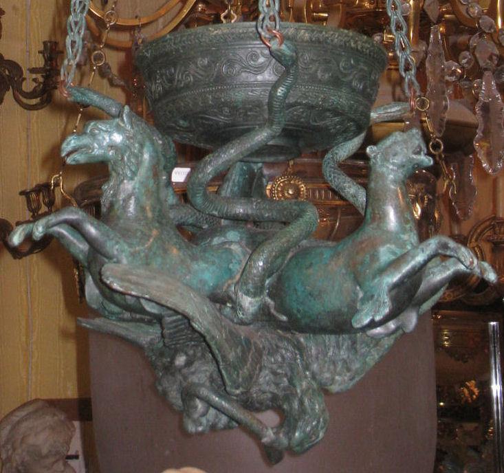 Antique Italian Grand Tour Bronze Lantern Chandelier