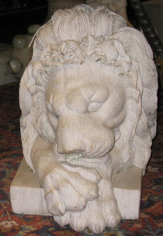 Pair Antique Marble Lion Sculptures After Antonio Canova