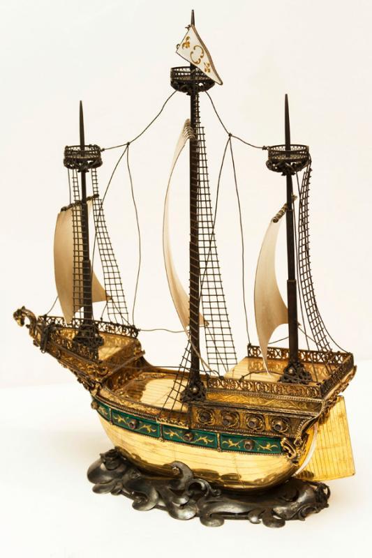 Austrian Hungarian Gilt Silver & Enamel Galleon Nef Ship
