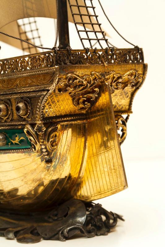 Austrian Hungarian Gilt Silver & Enamel Galleon Nef Ship