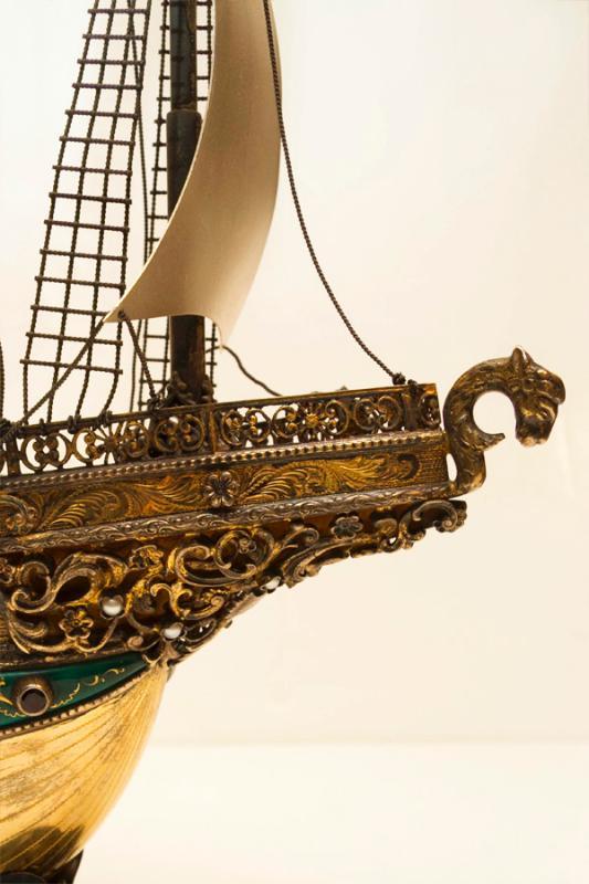 Austrian Hungarian Gilt Silver & Enamel Galleon Nef Ship