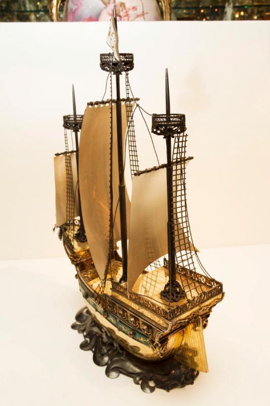 Austrian Hungarian Gilt Silver & Enamel Galleon Nef Ship