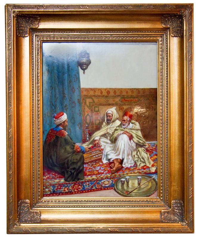 Orientalist Porcelain Plaque Arab Gentlemen Playing Backgammon After Margetson
