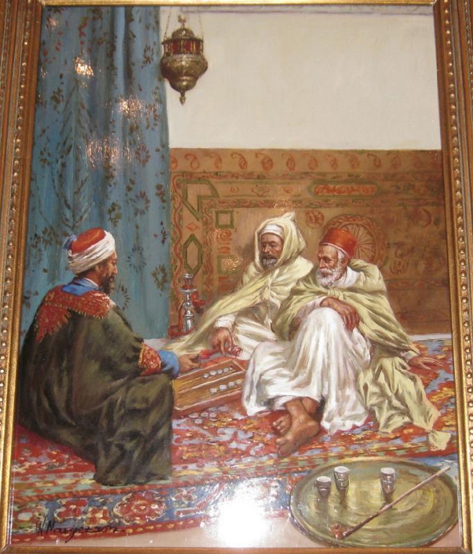 Orientalist Porcelain Plaque Arab Gentlemen Playing Backgammon After Margetson