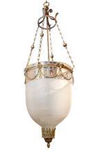 Antique English Regency Style Bronze Bell Jar Glass Lantern Chandelier