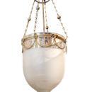 Antique English Regency Style Bronze Bell Jar Glass Lantern Chandelier