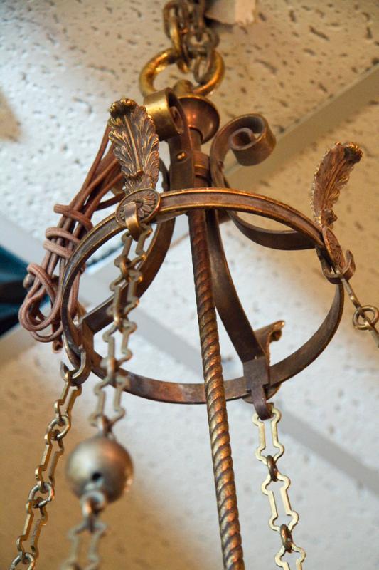 Antique English Regency Style Bronze Bell Jar Glass Lantern Chandelier
