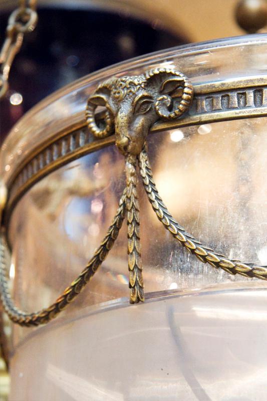 Antique English Regency Style Bronze Bell Jar Glass Lantern Chandelier