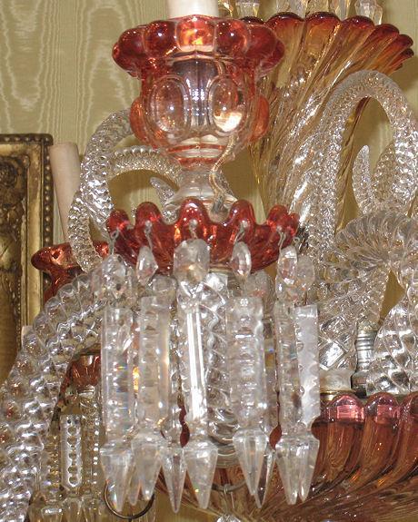 Rare Baccarat Rose Tiente Red & Amber Glass Chandelier