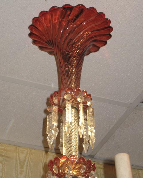Rare Baccarat Rose Tiente Red & Amber Glass Chandelier
