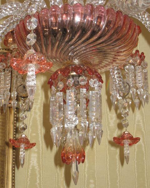 Rare Baccarat Rose Tiente Red & Amber Glass Chandelier