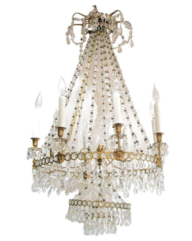 Antique Russian Empire Style Bronze Crystal Chandelier