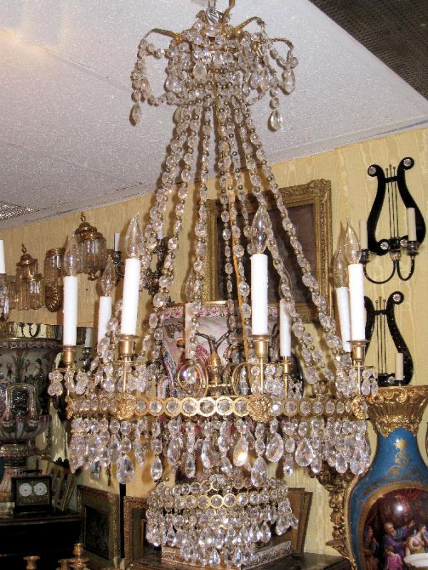 Antique Russian Empire Style Bronze Crystal Chandelier