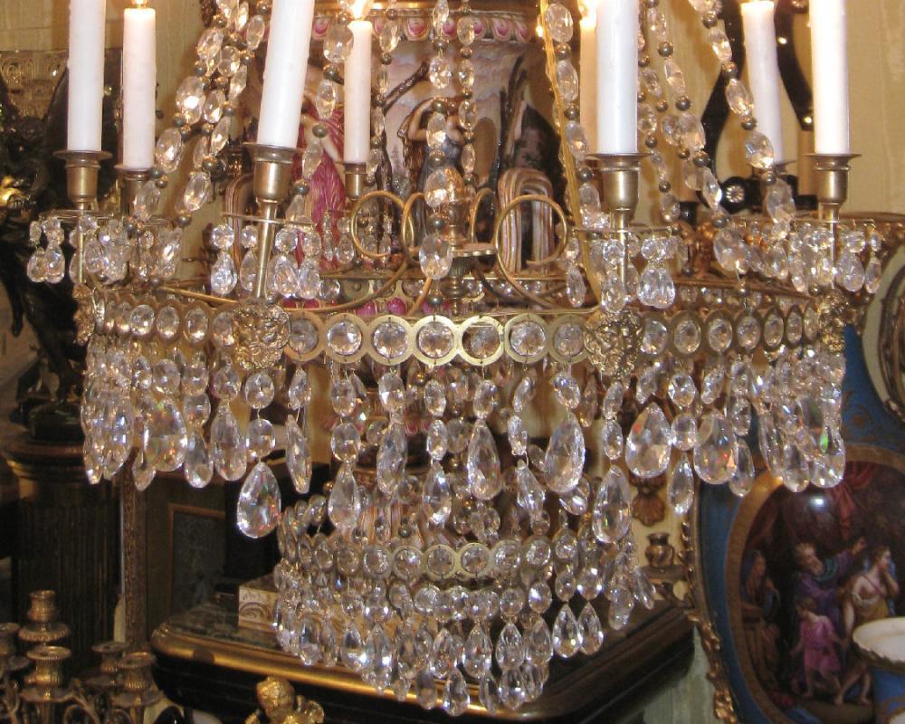 Antique Russian Empire Style Bronze Crystal Chandelier