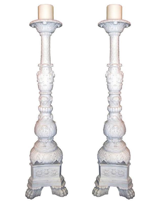 Pair E.F. Caldwell Italian Renaissance Marble Torchieres Torcheres