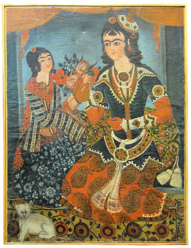 Qajar Persian Oil Painting Depicting Courting Prince