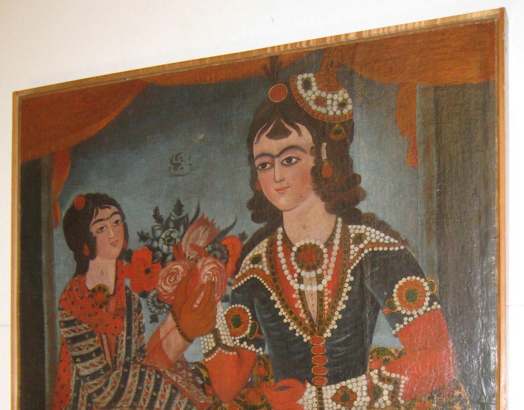 Qajar Persian Oil Painting Depicting Courting Prince