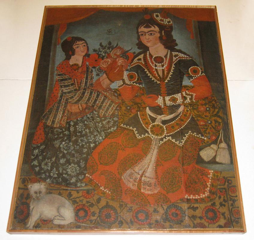Qajar Persian Oil Painting Depicting Courting Prince