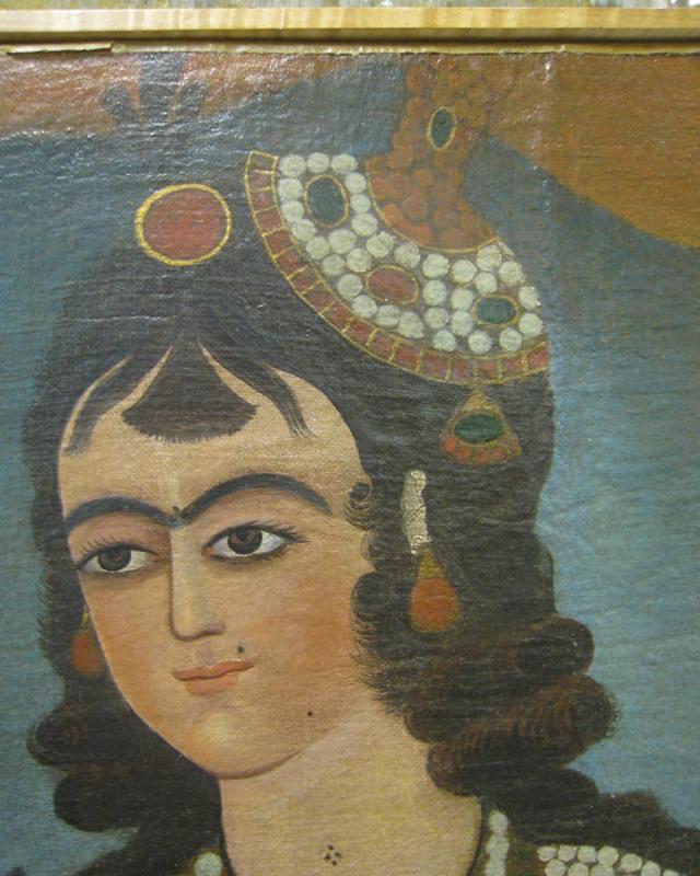 Qajar Persian Oil Painting Depicting Courting Prince
