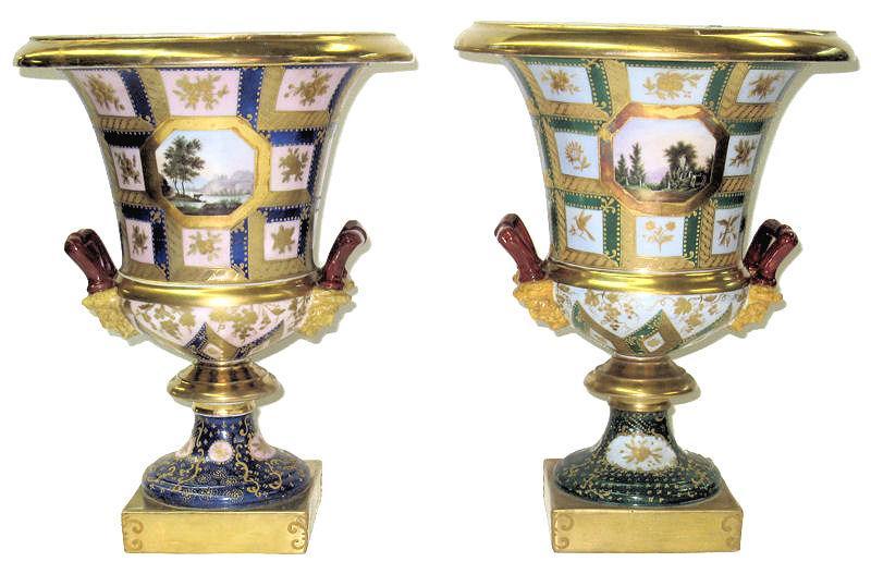 Matched Pair of Neoclassical Paris Campana Form Porcelain Vases