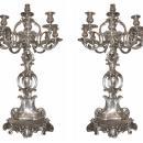 Pair Antique Silvered Bronze French Rococo Louis XV Style Candelabra