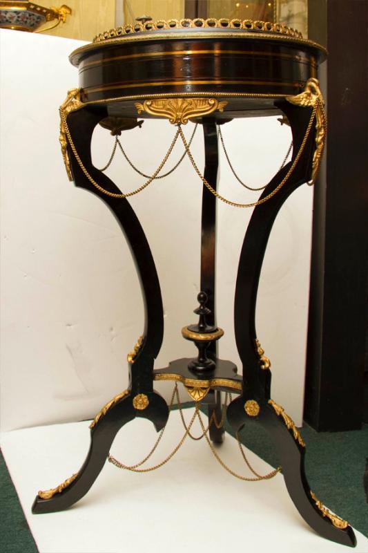 Pair French Napoleon III Ebonized Brass Mounted Jardinieres Gueridons