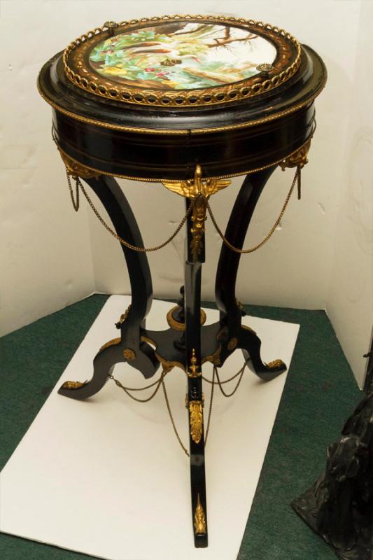 Pair French Napoleon III Ebonized Brass Mounted Jardinieres Gueridons