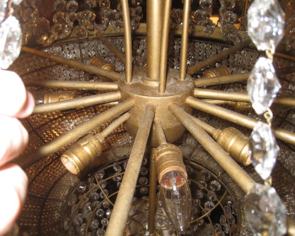 Antique French Louis XVI Style Beaded Crystal Gilt Brass Chandelier