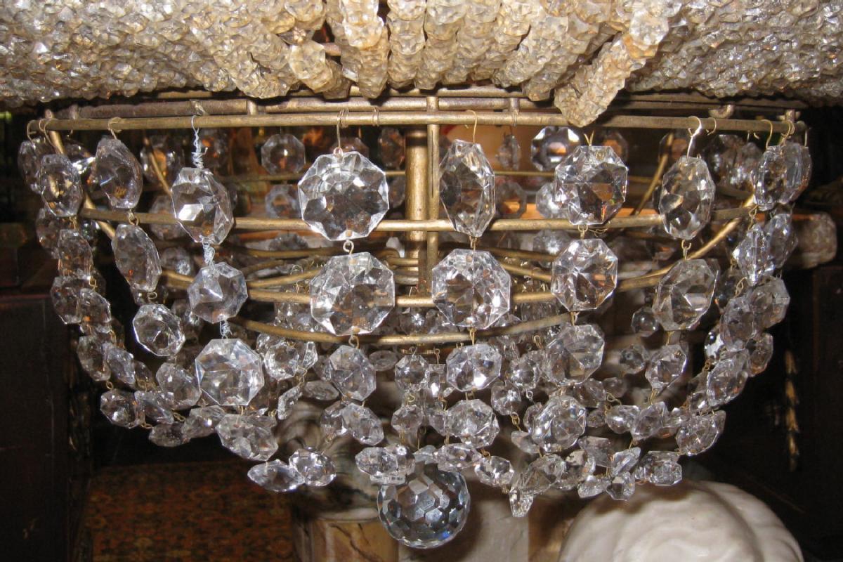 Antique French Louis XVI Style Beaded Crystal Gilt Brass Chandelier