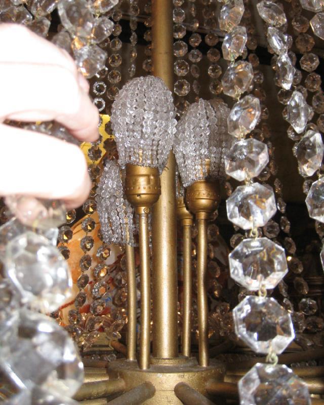 Antique French Louis XVI Style Beaded Crystal Gilt Brass Chandelier