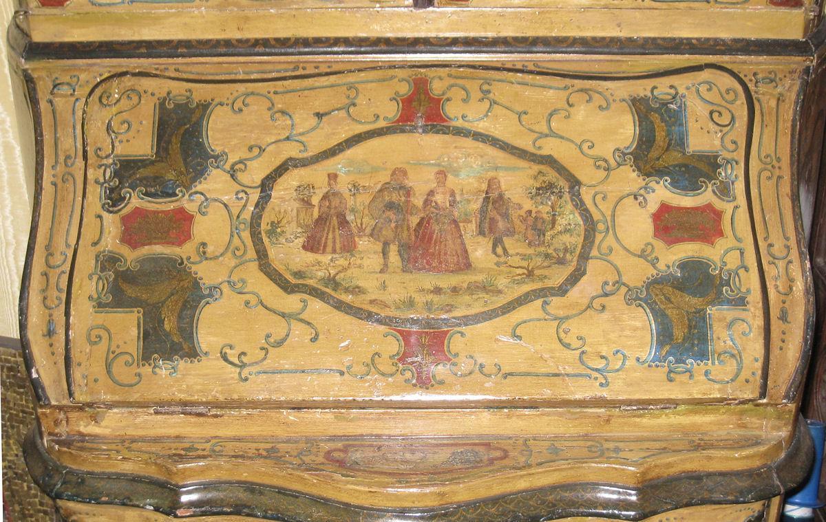 Antique Painted Italian Bureau Bookcase Desk Secretary