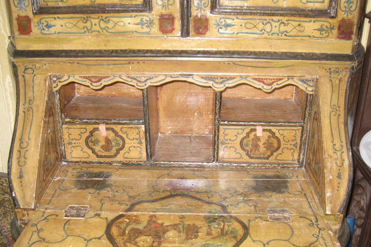 Antique Painted Italian Bureau Bookcase Desk Secretary